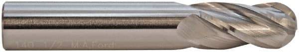 M.A. Ford - 9mm Diam, 20mm LOC, 4 Flute Solid Carbide Ball End Mill - ALtima Finish, Single End, 64mm OAL, 9mm Shank Diam, Spiral Flute - Exact Tool & Supply