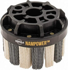 Brush Research Mfg. - 4" 120 Grit Ceramic/Silicon Carbide Tapered Disc Brush - Medium Grade, CNC Adapter Connector, 1.38" Trim Length, 7/8" Arbor Hole - Exact Tool & Supply