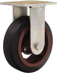 Hamilton - 6" Diam x 2" Wide x 7-1/2" OAH Top Plate Mount Rigid Caster - Rubber Mold on Cast Iron, Straight Roller Bearing, 4 x 4-1/2" Plate - Exact Tool & Supply
