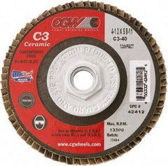 Camel Grinding Wheels - 36 Grit, 7" Disc Diam, 5/8-11 Center Hole, Type 29 Ceramic Flap Disc - 8,600 Max RPM, Polyester Backing, Arbor Attaching System, Coated - Exact Tool & Supply