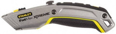 Stanley - Retractable Utility Knife - 2-7/16" Blade, Yellow, Silver & Black Zinc Handle, 4 Blades Included - Exact Tool & Supply
