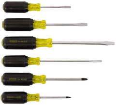 Stanley - 6 Piece Cabinet, Phillips & Slotted Screwdriver Set - Blade Sizes: Length 3, 4 & 6, Width 1/4, 5/16 & 3/16, Bit Sizes: Philips #1 to #2 - Exact Tool & Supply