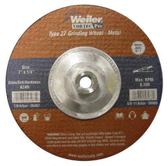 Weiler - 24 Grit, 7" Wheel Diam, 1/4" Wheel Thickness, Type 27 Depressed Center Wheel - Very Coarse Grade, Aluminum Oxide, Resinoid Bond, R Hardness, 8,500 Max RPM - Exact Tool & Supply