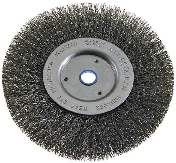 Weiler - 6" OD, 2" Arbor Hole, Crimped Steel Wheel Brush - 1" Face Width, 1-1/8" Trim Length, 0.008" Filament Diam, 6,000 RPM - Exact Tool & Supply