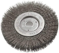 Weiler - 6" OD, 3/4" Arbor Hole, Crimped Steel Wheel Brush - 1/2" Face Width, 1-7/16" Trim Length, 0.0118" Filament Diam, 6,000 RPM - Exact Tool & Supply