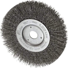 Weiler - 6" OD, 3/4" Arbor Hole, Crimped Wheel Brush - 1/2" Face Width, 1-7/16" Trim Length, 0.014" Filament Diam, 6,000 RPM - Exact Tool & Supply