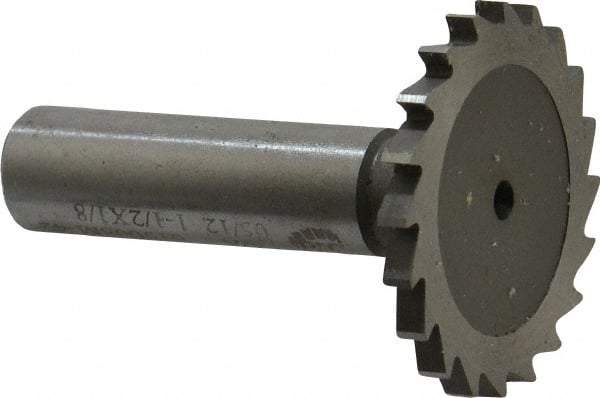 Whitney Tool Co. - 1-1/2" Diam x 1/8" Face Width, Cobalt, 20 Teeth, Shank Connection Woodruff Keyseat Cutter - Uncoated, 2-1/8" OAL x 1/2" Shank, Straight Teeth - Exact Tool & Supply