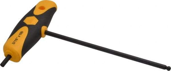 Wiha - 3/16" Hex, T-Handle Cushion Grip, Ball End Hex Key - 150mm OAL, Inch System of Measurement - Exact Tool & Supply