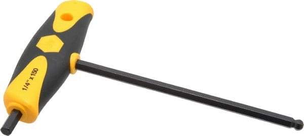 Wiha - 1/4" Hex, T-Handle Cushion Grip, Ball End Hex Key - 150mm OAL, Inch System of Measurement - Exact Tool & Supply