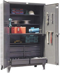Strong Hold - 4 Shelf Pegboard Storage Cabinet - Steel, 48" Wide x 24" Deep x 78" High, Dark Gray - Exact Tool & Supply