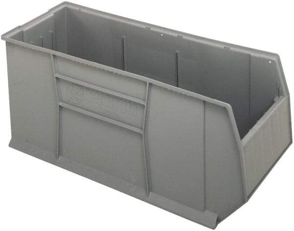 Quantum Storage - 175 Lb. Load Capacity, 41-7/8" Deep, Gray Polypropylene Hopper Stacking Bin - 17-1/2" High x 16-1/2" Wide x 41-7/8" Long - Exact Tool & Supply