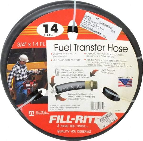 Tuthill - 3/4" ID x 3/4" OD x 14' OAL, NPT Petroleum Transfer Hose - -30 to 140°F - Exact Tool & Supply