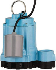 Little Giant Pumps - 4/10 hp, 9 Amp Rating, 115 Volts, Piggyback Mechanical Float Operation, Effluent Pump - 1 Phase, Cast Iron Housing - Exact Tool & Supply