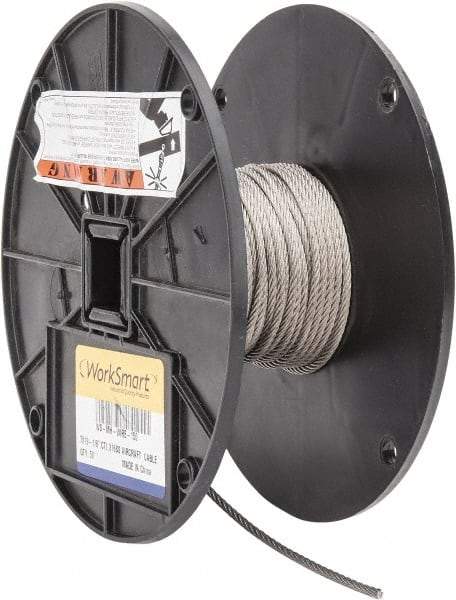 Value Collection - 50' Long, 1/8" Diam, Aircraft Cable - 1,780 Lb Breaking Strength, Material Grade 316, 7 x 19 Strand Core - Exact Tool & Supply