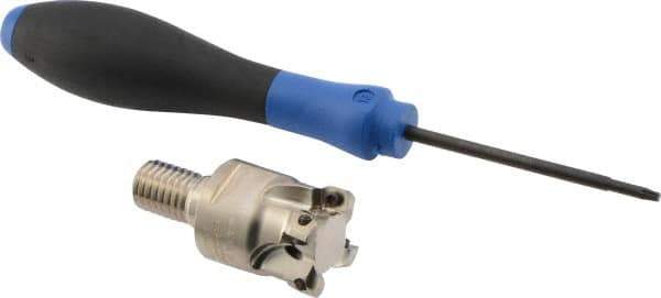 Seco - 1" Cut Diam, 0.03" Max Depth, M12 Modular Connection Indexable High-Feed End Mill - Screw Holding Method, LP.. 06 Insert, R217.21 Toolholder, Through Coolant - Exact Tool & Supply