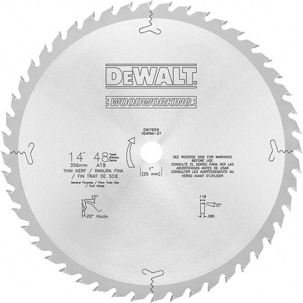 DeWALT - 14" Diam, 1" Arbor Hole Diam, 48 Tooth Wet & Dry Cut Saw Blade - Carbide-Tipped, General Purpose Action, Standard Round Arbor - Exact Tool & Supply