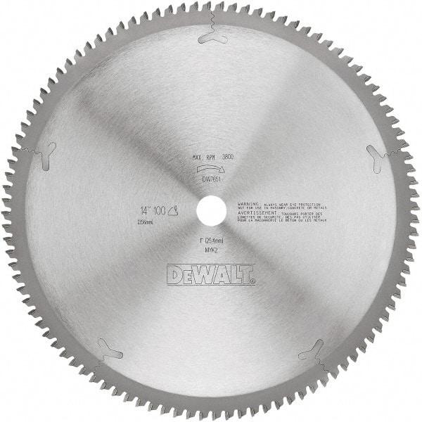 DeWALT - 14" Diam, 1" Arbor Hole Diam, 100 Tooth Wet & Dry Cut Saw Blade - Tungsten Carbide-Tipped, Standard Round Arbor - Exact Tool & Supply