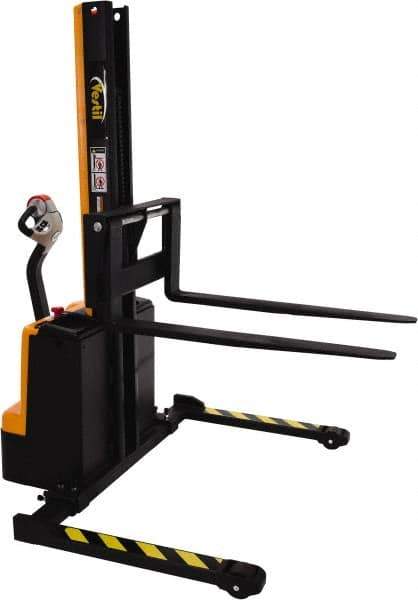 Vestil - 1,500 Lb Capacity, 64" Lift Height, Battery Powered Stacker - 1-1/2" Lowered Height, 42" Fork Length, 58-1/2" Overall Width - Exact Tool & Supply