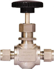 Brennan - 3/8" Pipe, Straight Needle Valve - PTFE Seal, Tube Ends, Stainless Steel Valve, 6,000 Max psi - Exact Tool & Supply