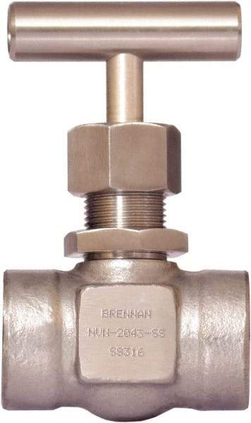 Brennan - 3/4" Pipe, Straight Needle Valve - PTFE Seal, Tube Ends, Stainless Steel Valve, 6,000 Max psi - Exact Tool & Supply