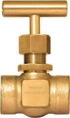 Brennan - 1/2" Pipe, Straight Needle Valve - PTFE Seal, NPT Ends, Brass Valve, 3,000 Max psi - Exact Tool & Supply