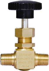 Brennan - 1/4" Pipe, Straight Needle Valve - PTFE Seal, NPT Ends, Brass Valve, 3,000 Max psi - Exact Tool & Supply