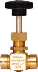 Brennan - 1/4" Pipe, Straight Needle Valve - PTFE Seal, NPT Ends, Brass Valve, 3,000 Max psi - Exact Tool & Supply