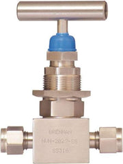Brennan - 1/2" Pipe, Straight Needle Valve - PTFE Seal, NPT Ends, Stainless Steel Valve, 6,000 Max psi - Exact Tool & Supply