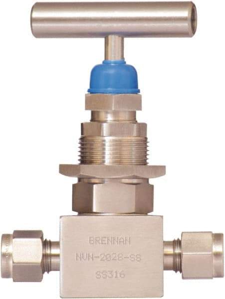 Brennan - 1/2" Pipe, Straight Needle Valve - PTFE Seal, NPT Ends, Stainless Steel Valve, 6,000 Max psi - Exact Tool & Supply