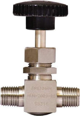Brennan - 1/4" Pipe, Straight Needle Valve - PTFE Seal, NPT Ends, Stainless Steel Valve, 6,000 Max psi - Exact Tool & Supply