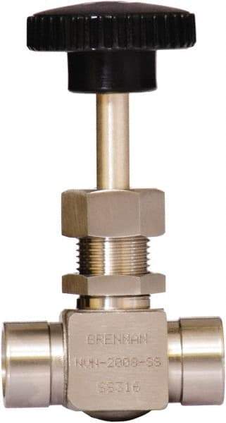 Brennan - 1/4" Pipe, Straight Needle Valve - PTFE Seal, NPT Ends, Stainless Steel Valve, 6,000 Max psi - Exact Tool & Supply