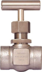 Brennan - 1/2" Pipe, Straight Needle Valve - PTFE Seal, NPT Ends, Stainless Steel Valve, 6,000 Max psi - Exact Tool & Supply