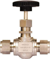 Brennan - 1/2" Pipe, Straight Needle Valve - PTFE Seal, Tube Ends, Stainless Steel Valve, 6,000 Max psi - Exact Tool & Supply