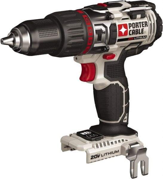 Porter-Cable - 20 Volt 1/2" Chuck Pistol Grip Handle Cordless Drill - 0-400 & 0-1600 RPM, Single-Sleeve Ratcheting Chuck, Reversible, Lithium-Ion Batteries Not Included - Exact Tool & Supply