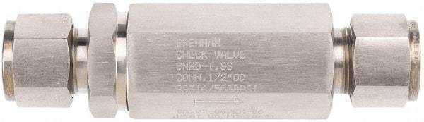 Brennan - 1/8" Stainless Steel Check Valve - Check Valve, Tube Ends, 6,000 WOG - Exact Tool & Supply