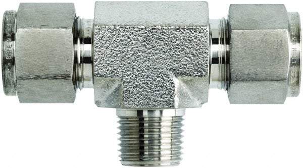 Brennan - 3/8" OD, Stainless Steel Male Branch Tee - Comp x MNPT Ends - Exact Tool & Supply
