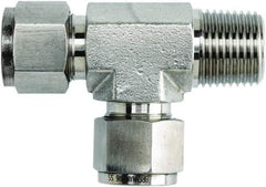 Brennan - 1/4" OD, Stainless Steel Male Run Tee - Comp x MNPT x Comp Ends - Exact Tool & Supply