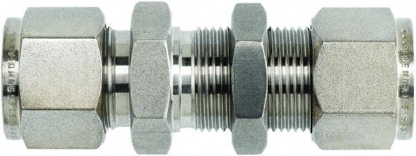 Brennan - 1/4" OD, Stainless Steel Bulkhead Union - Comp x Comp Ends - Exact Tool & Supply