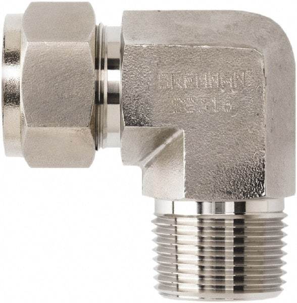 Brennan - 1/2" OD, Stainless Steel Male Elbow - MNPT Ends - Exact Tool & Supply