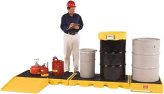 UltraTech - 99 Gal Sump, 4,500 Lb Capacity, 3 Drum, Polyethylene Spill Deck or Pallet - 78" Long x 5-3/4" Wide x 26" High, Low Profile, Inline Drum Configuration - Exact Tool & Supply