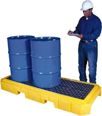 UltraTech - 66 Gal Sump, 4,500 Lb Capacity, 3 Drum, Polyethylene Spill Deck or Pallet - 76" Long x 27" Wide x 9" High, Liftable Fork, Low Profile, Inline Drum Configuration - Exact Tool & Supply