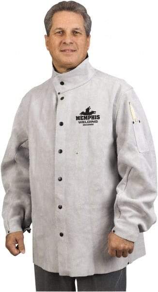 MCR Safety - Size 3XL Welding & Flame Resistant/Retardant Jacket - Gray, Leather, Snaps Closure - Exact Tool & Supply
