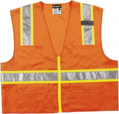 MCR Safety - Size XL High Visibility Orange Mesh Surveyor's Vest - 25.4" Chest, ANSI 107-2015, Zipper Closure, 6 Pockets, Polyester - Exact Tool & Supply