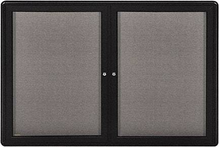 Ghent - 34" Wide x 24" High Enclosed Cork Bulletin Board - Fabric Covered, Black - Exact Tool & Supply