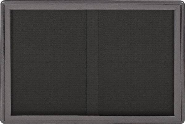 Ghent - 47" Wide x 34" High Enclosed Cork Bulletin Board - Fabric Covered, Gray - Exact Tool & Supply