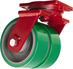 Hamilton - 10" Diam x 3" Wide x 12-1/2" OAH Top Plate Mount Dual Swivel Caster - Polyurethane Mold onto Cast Iron Center, 4,000 Lb Capacity, Sealed Precision Ball Bearing, 6-1/8 x 7-1/2" Plate - Exact Tool & Supply