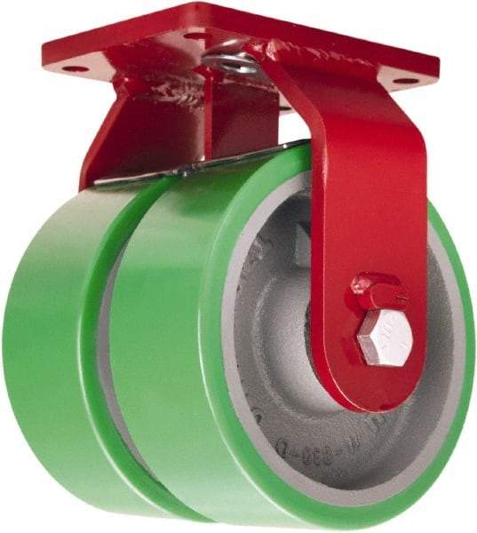 Hamilton - 12" Diam x 3" Wide x 14-1/2" OAH Top Plate Mount Dual Rigid Caster - Polyurethane Mold onto Cast Iron Center, 4,000 Lb Capacity, Sealed Precision Ball Bearing, 5-1/2 x 7-1/2" Plate - Exact Tool & Supply