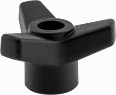 Elesa - 1-3/4" Head Diam, 1/4-20 Hole, 1" High, Glass Fibre Reinforced Technopolymer 3 Arm Knob - 3/4" Hub Diam, 0.98 Head Height, Thru Female Insert Style, 13/16 Hole Depth, Black - Exact Tool & Supply
