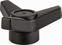 Elesa - 3-1/8" Head Diam, 3/8-16 Hole, 1.375" High, Glass Fibre Reinforced Technopolymer 3 Arm Knob - 1-1/4" Hub Diam, 1.18 Head Height, Female Insert Style, 11/16 Hole Depth, Black - Exact Tool & Supply