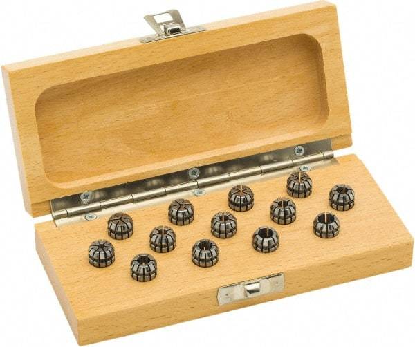 Parlec - 13 Piece, 1mm to 7mm Capacity, ER Collet Set - 0.0002" TIR, Increments of 0.0197", Series ER11 - Exact Tool & Supply